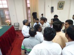 Sri D P Manjunatha interacting with the audience after the meeting